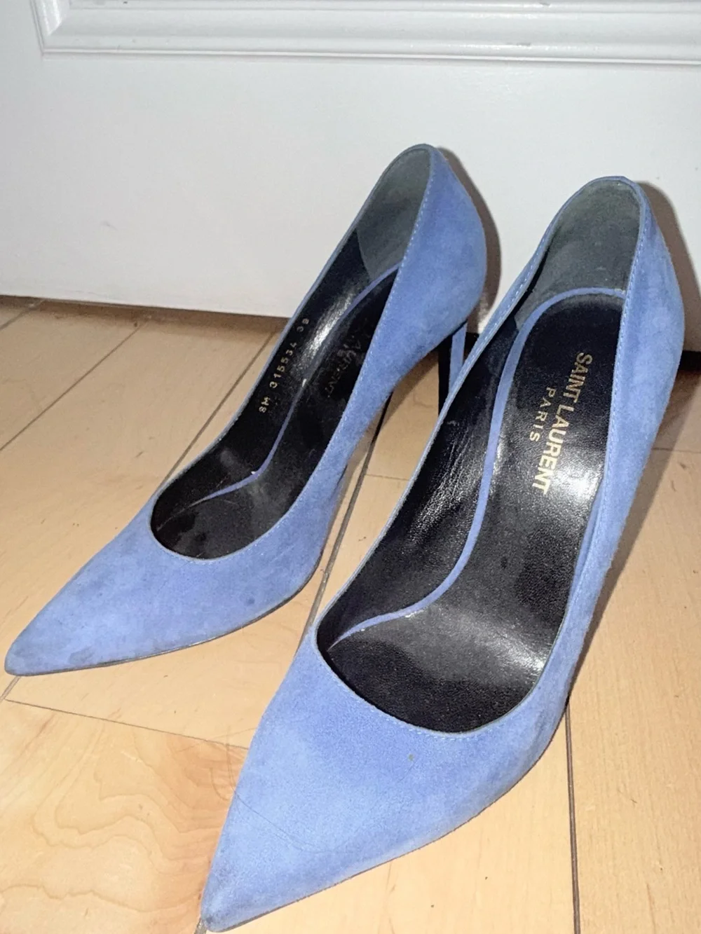 Saint Laurent Cobalt Suede Pointed-Toe Stilettos - Picture 6 of 9